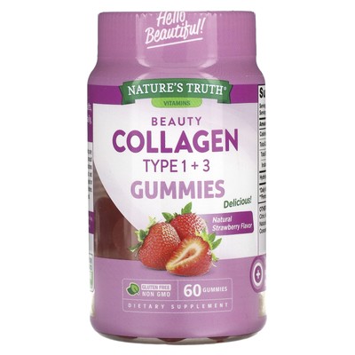 Beauty Collagen Gummies, Типы 1 + 3, Натуральная клубника, 60 жевательных конфет