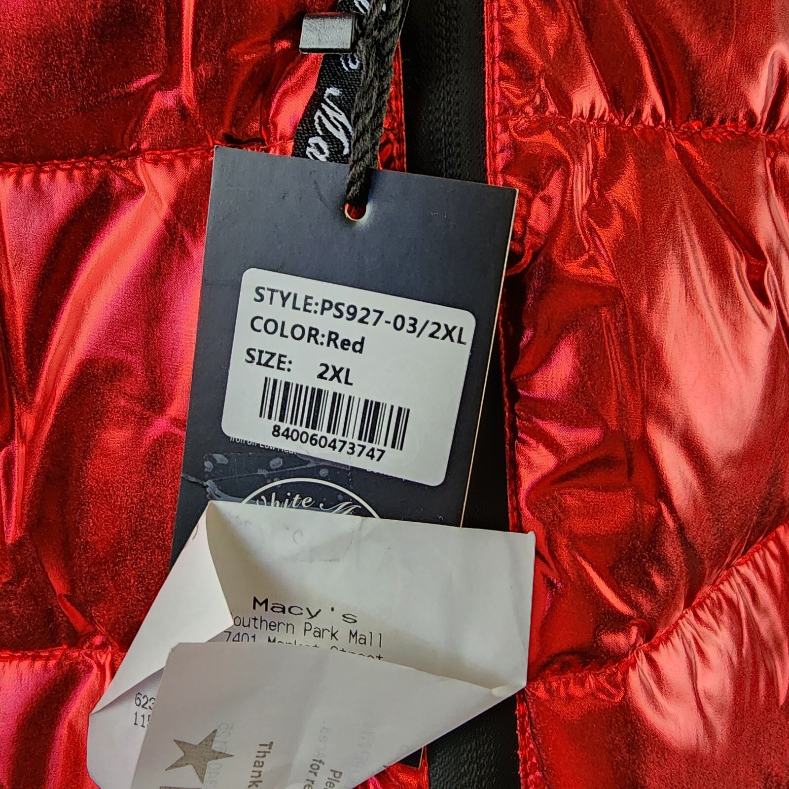 White Mark Plus Size Metallic Puffer Coat with Hoodie Women's 2XL Red Full Zip~ - Picture 6 of 14