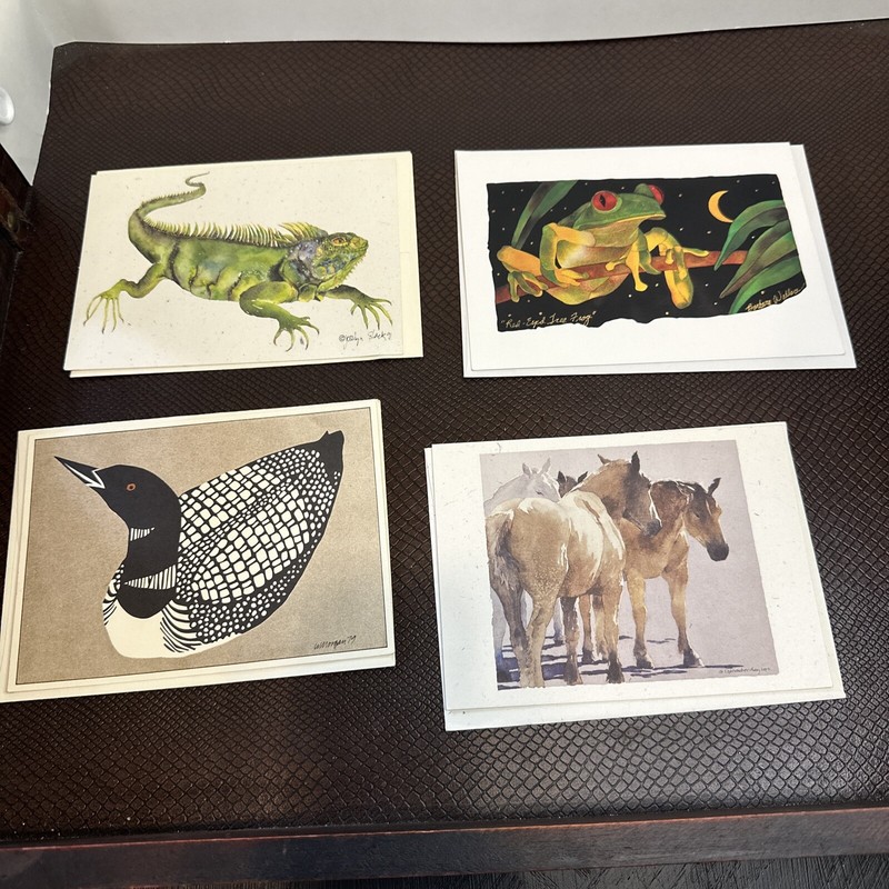 Lot Of 4 Artistic Animal Cards With Envelopes Blank Iguana