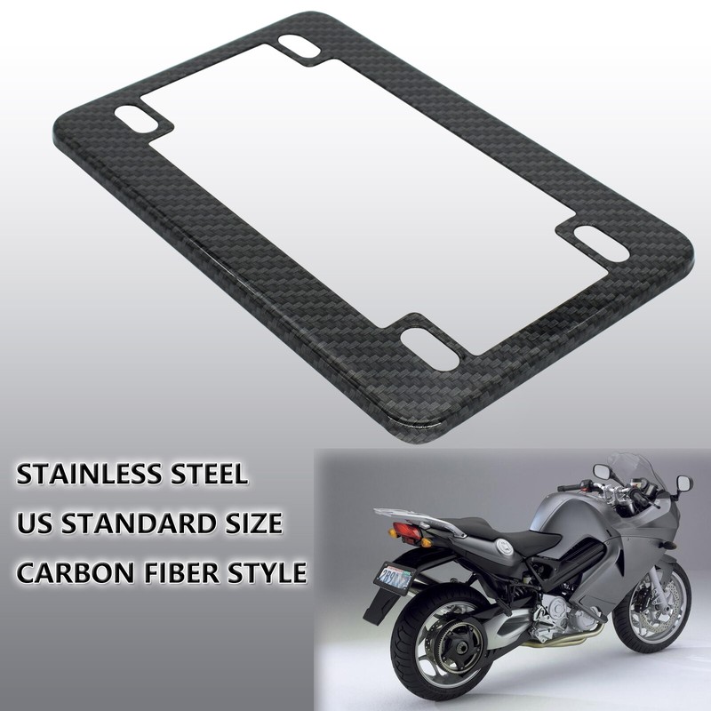 Motorcycle License Carbon Fiber PLate Cover Aluminum Frame Tag Protector Holder