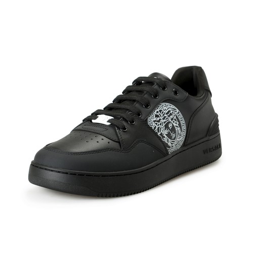 Pre-owned Versace Men's Medusa Logo Black Leather Sneakers Shoes Us 9 It 42