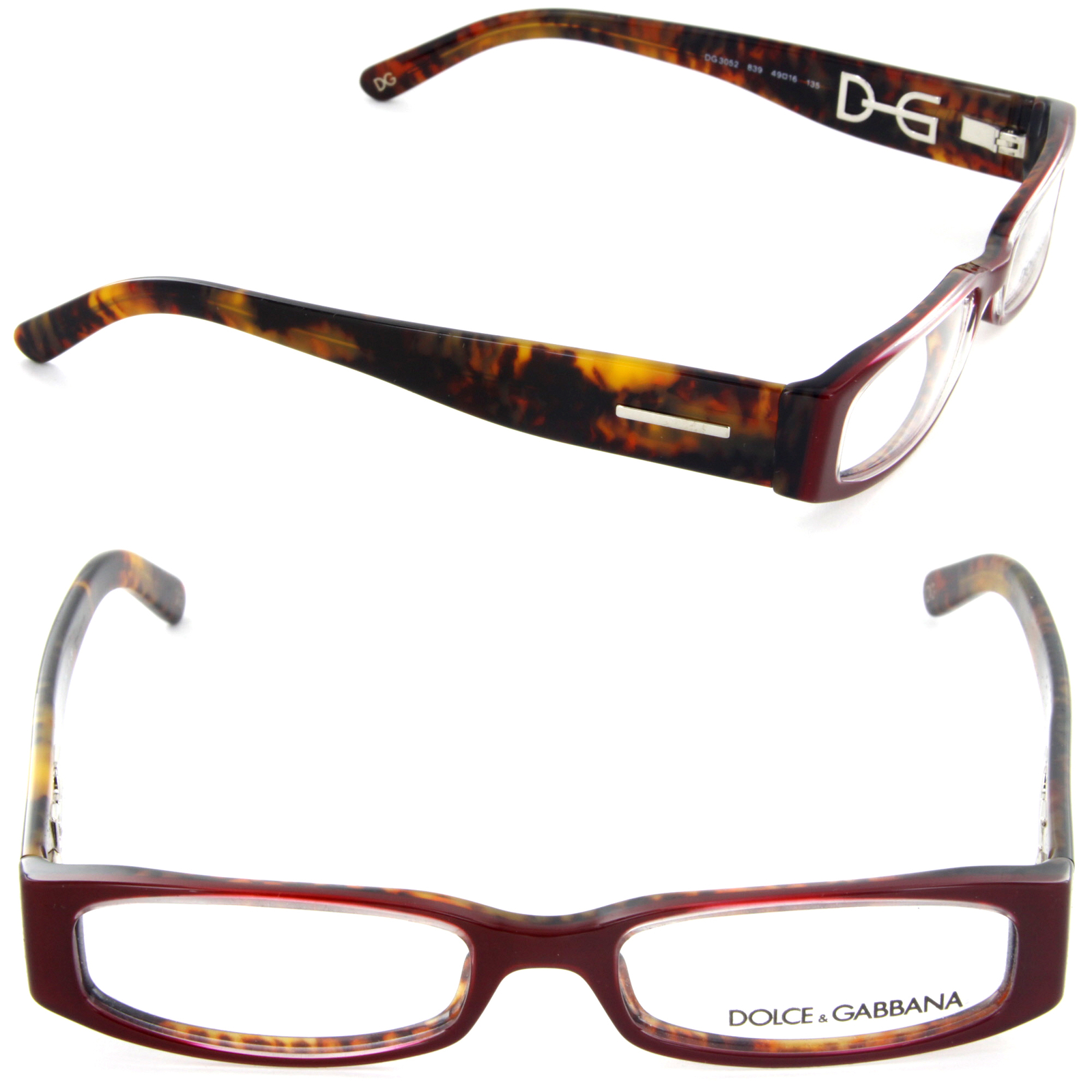 Dolce Gabbana DG 3052 839 49mm Rectangle Eyeglasses Red Tortoise