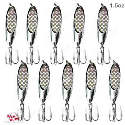 10pcs Fish WOW! 1.5oz Chrome Silver Laser type Kast Spoon jig Champ Cast 1-1/2oz