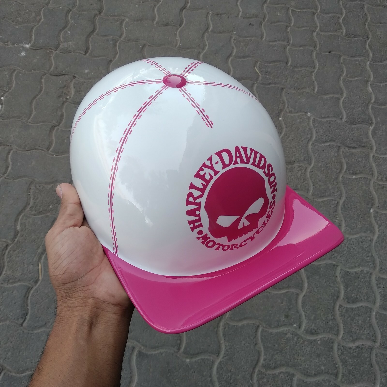 Motorcycle Helmet Baseball Cap Style fiberglass custom Helmet Bike Pink & white