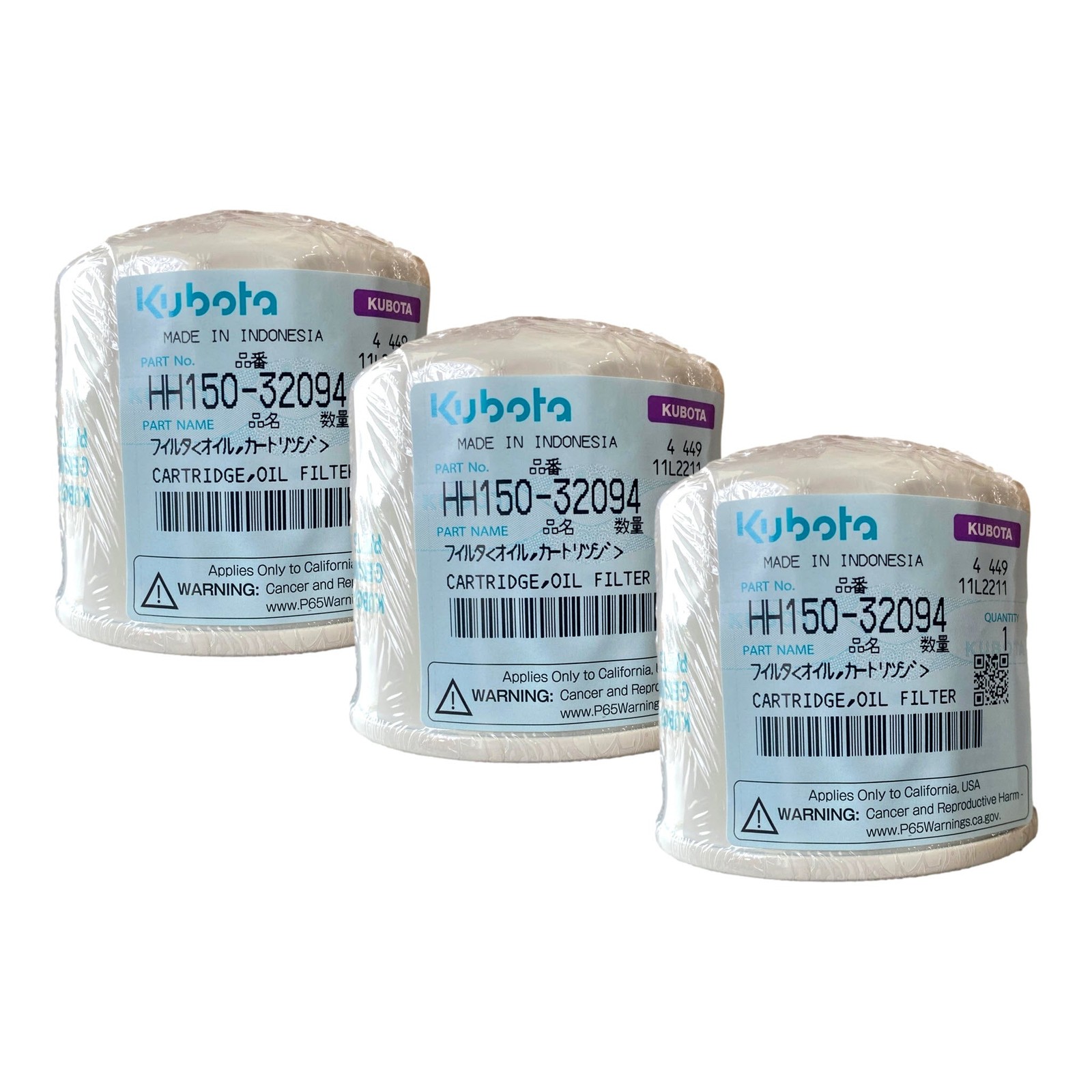 ギャ9210 Kubota HH150-32094 Oil Filter 3 Pack | Genuine OEM Engine Filter
