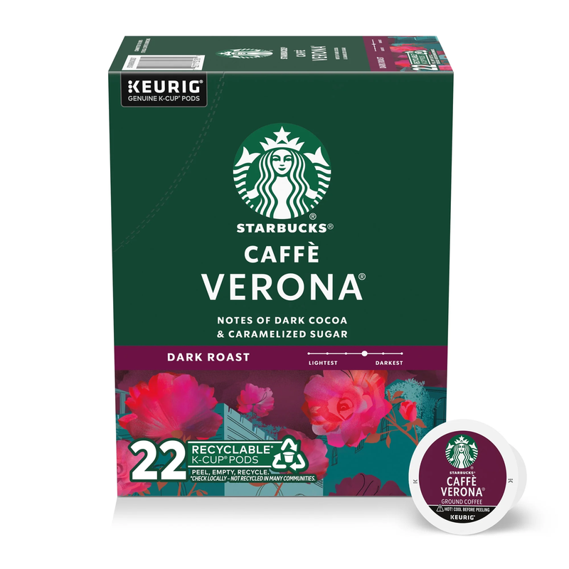 Starbucks Caffè Verona, Hot or Iced Coffee, Medium Roast K-Cup Coffee Pods, 22