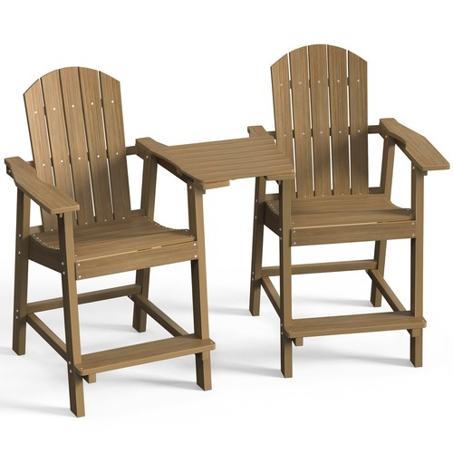 Balcony Chair 25" Tall Adirondack Chair Set of 2 Barstools with Connecting Tray