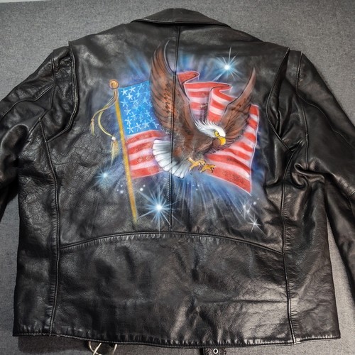 Custom Leather Biker Jacket American Flag Bald Eagle