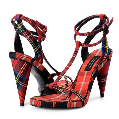 Pre-owned Burberry "london" Women's Canvas Check Ankle Strap High Heels Sandals Shoes In Multicolor