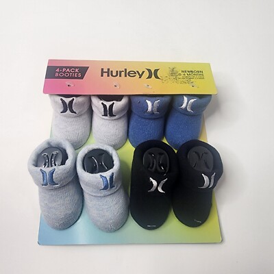 4 Pack Hurley Booties 0-6 Months Socks Baby Infant Boys Girls NEW $28 MSRP NWT 