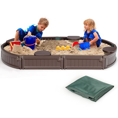 Sandkasten HDPE Sandbox Outdoor Sandkiste mit Wasserdicht Abdeckung 4 Sitzen