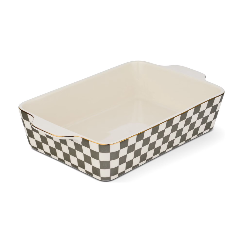 Thyme & Table 7" X 11" Green Checkered Ceramic Baking Dish