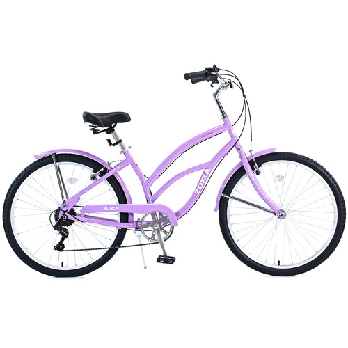 26 Inch Beach Cruiser Bike 7 Speed Bicycles, Purple Colors