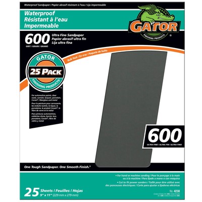 Gator 9'' X 11'' Waterproof Sanding Sheets 600 Grit 25