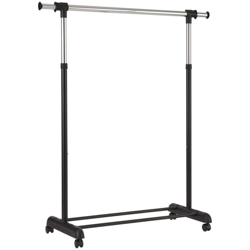 Adjustable Height Rolling Garment Clothes Rack Metal Chrome Durable, Black NEW
