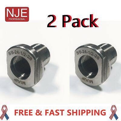 2 Pack Premium Thread Adapter 1/2x28 to 5/8x24 Stainless Steel 