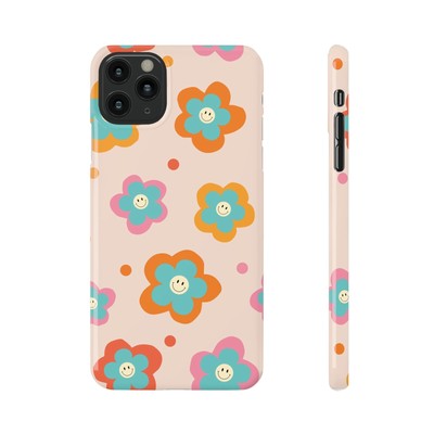 Cute Retro Smiley Face Flower Slim iPhone 11 12 13 14 15 & Samsung Galaxy Case