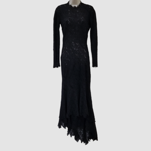 Pre-owned Balenciaga $7550  Women Black Sheer Lace Distressed Burnout Gown Dress Size 36