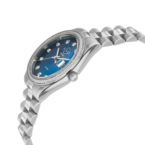 Pre-owned Gv2 By Gevril Womens 12429b Turin Diamond Blue Mop Dial Swiss Quartz Steel Watch