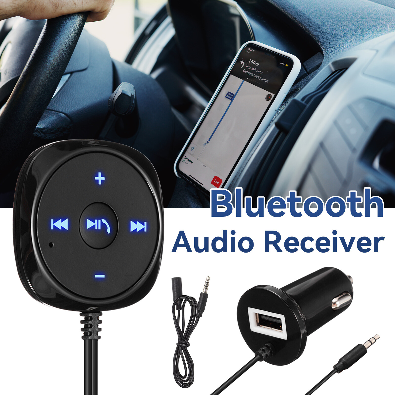 AUX-in Bluetooth Wireless Receiver Adapter FM Transmitter for Car Stereo Audio
