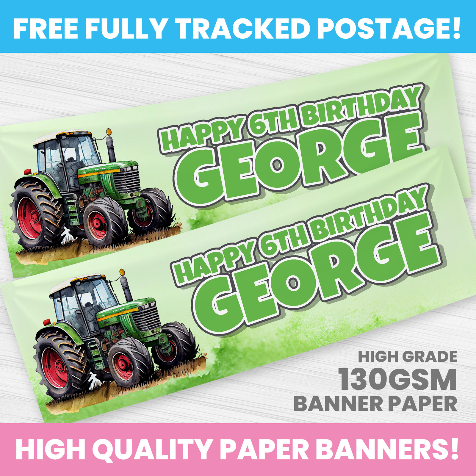 TRACTOR PERSONALISED PRINCESSES BIRTHDAY BANNER PARTY DECORATION BANNERS