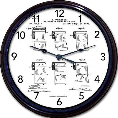 Bathroom Toilet Tissue Or Wrapping Roll Patent Plans Wall Clock Fun Gift New 10''
