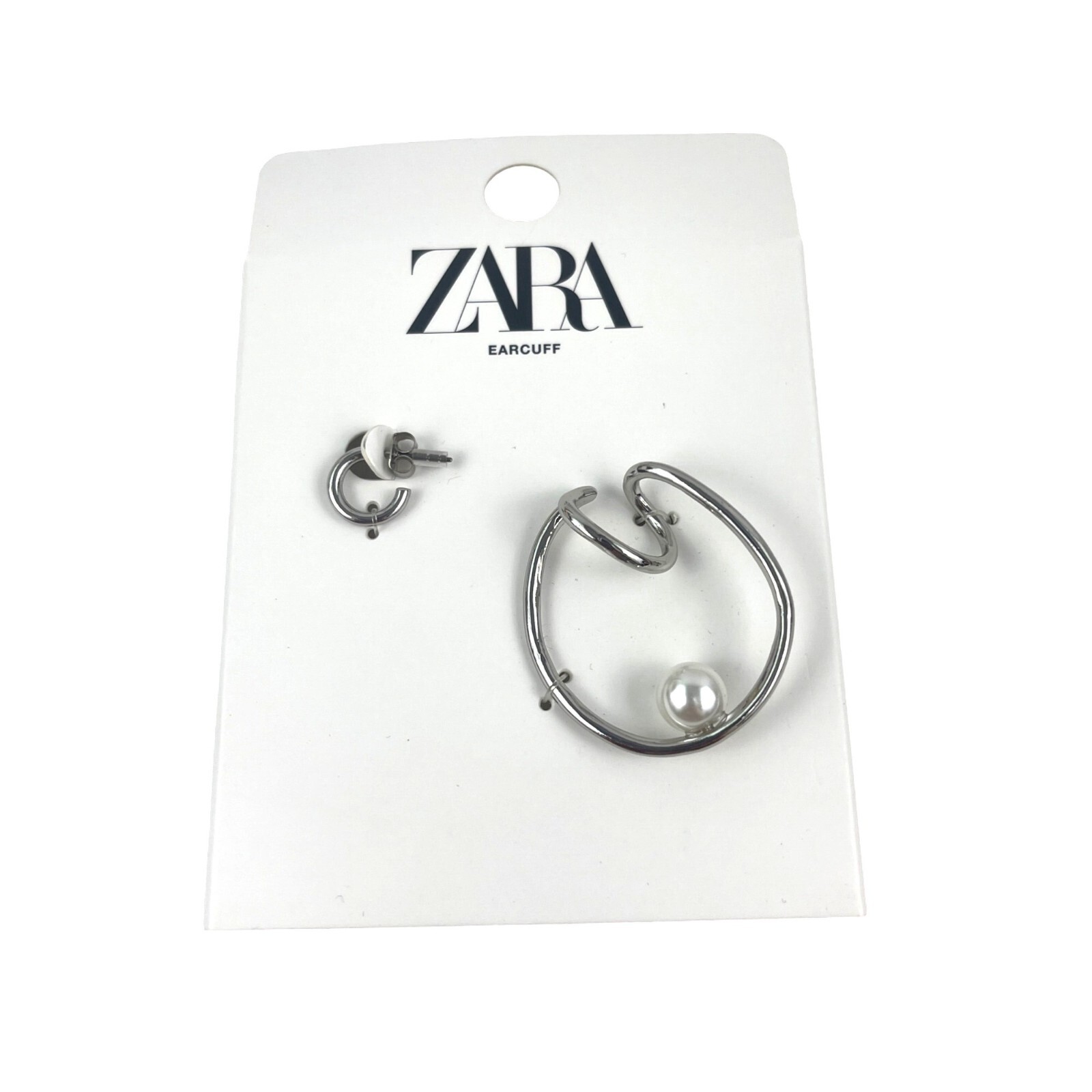 Zara Silver Hoop Ear Cuff Pearl Earring Set Modern Design