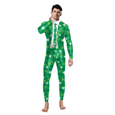 Cosplay St. Patrick's Day Leprechaun Shamrock Jumpsuits Bodysuit Masquerade Suit