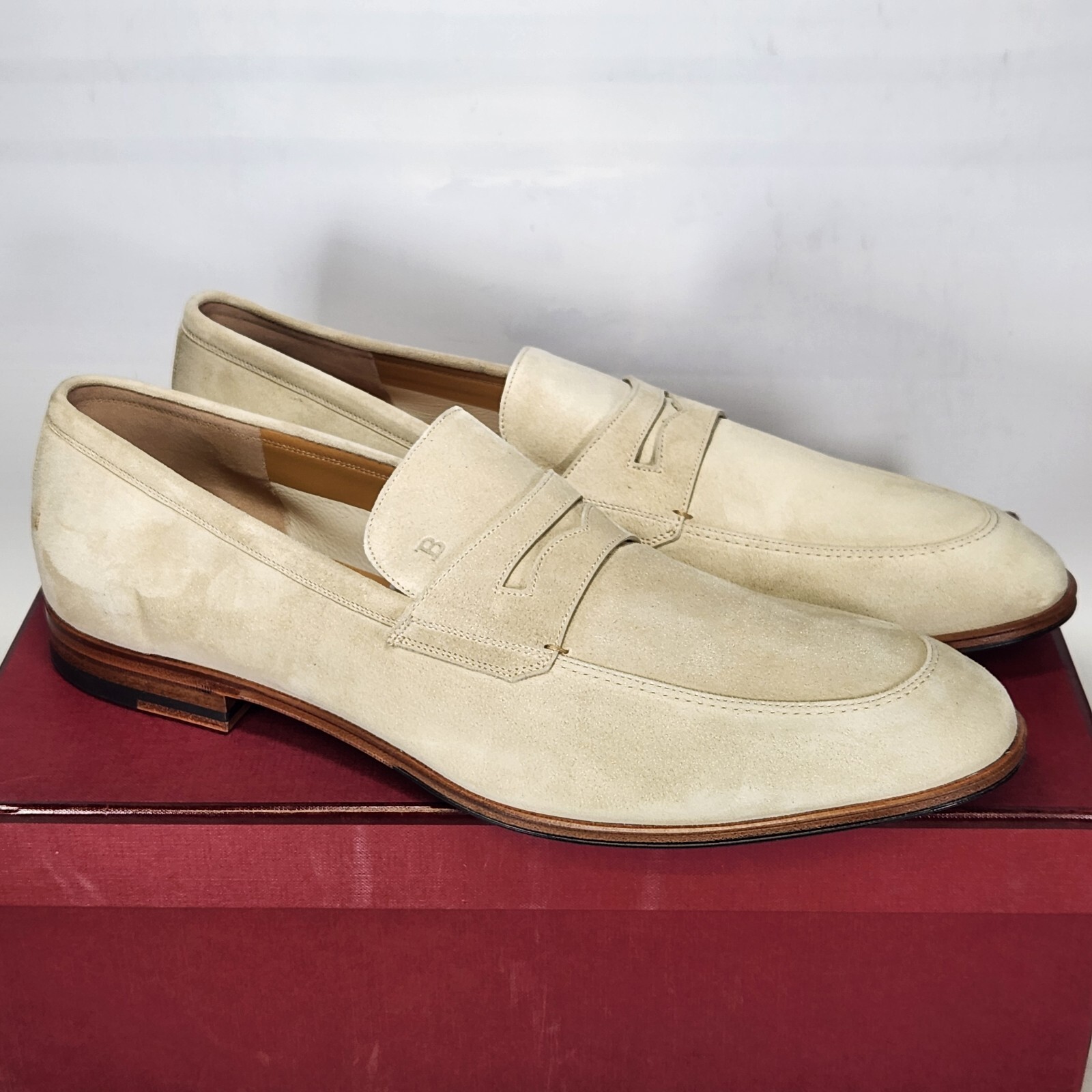 Pre-owned Bally Size 12 -  Webb Loafer - Fossil 22 Beige - Calf Suede