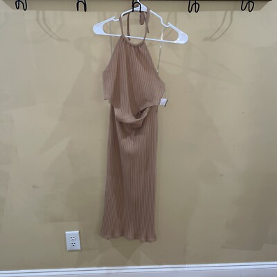 Labiz Tan Ribbed Size S Polyester Blend Tie Neck Dress