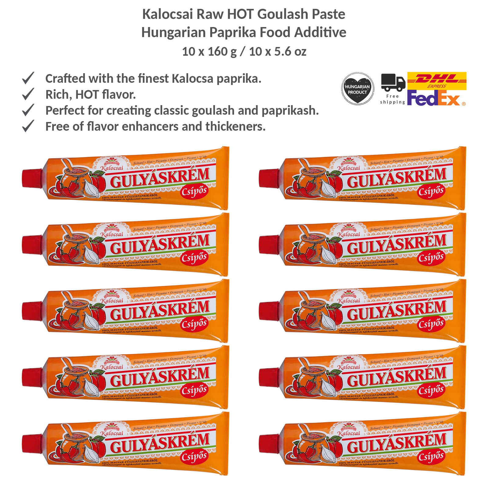 Kalocsai Raw HOT Goulash Paste, Hungarian Spicy Paprika Food Additive 160gx10