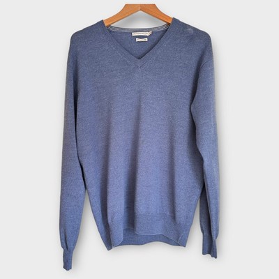 Peter Miller 100% Merino Wool V-Neck Sweater Sz M Blue Pullover Mens Flaw