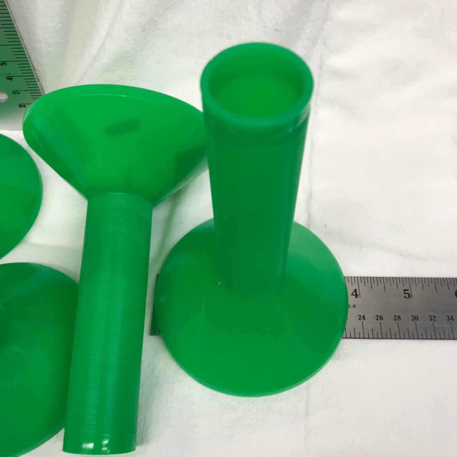 4 empty, large, industrial thread spools, green, wide base, art and craft