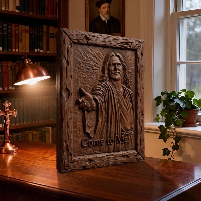 Jesus Christ - Come to Me Wood Carved Handmade Christian Icon | Byzantine Decor