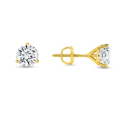 Pre-owned Shine Brite With A Diamond 1.50 Ct Round Cut Earrings Studs Solid 18k Yellow Gold Screw Back Martini In White/colorless