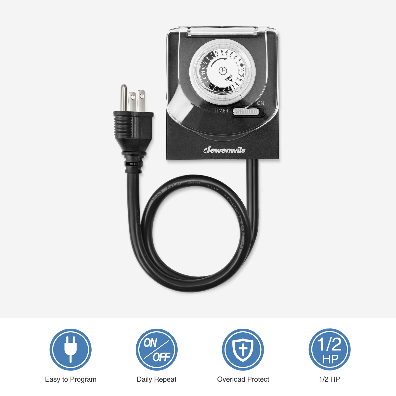 DEWENWILS Outdoor Outlet Light Timer with with 2 ft Cord Waterproof Light Timer 