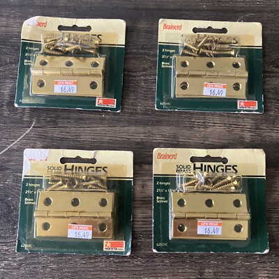 8 Solid Brass Middle Hinges Lot of 4 Packs Of 2 Brainerd 2-1/2'' x 1-9/16'' 6250XC