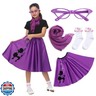 Rabtero Kids Sock Hop Costume, Girls 1950s Dress Costume, 50's Poodle Skirt with Scarf, Glasses and Socks for Girls 8-10, Medium, Purple