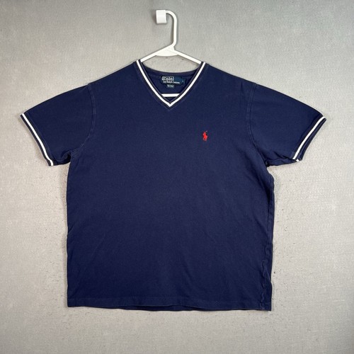 90s Polo Ralph Lauren Shirt COTTON XL 郵便 Vintage 90s Polo Ralph Lauren T Shirt Adult Large Blue V