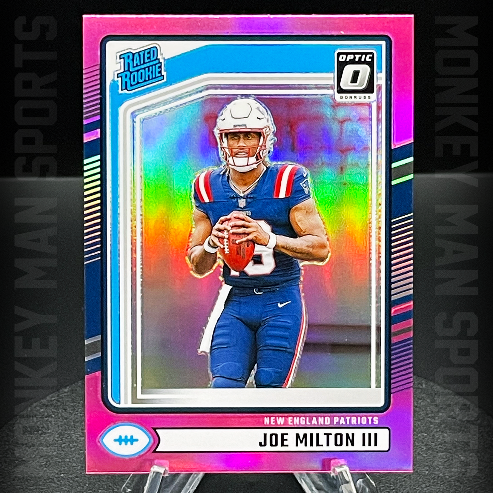 2024 Optic - Joe Milton III Rated Rookie RC - #319 PINK OPTIC HOLO PATRIOTS MINT