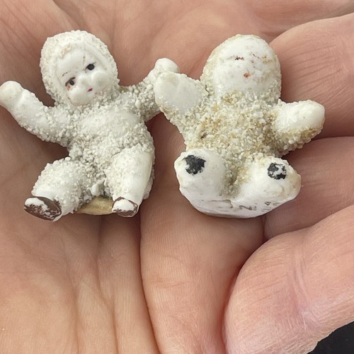 2 Miniature Antique German Bisque Snow Babies - 1
