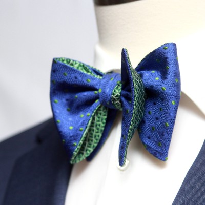 Men's Self-tied Bow Tie Big Butterfly Bow tie Green Blue Reversible S702