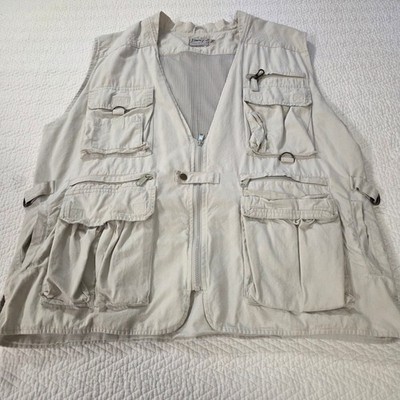 Bimini Bay Outfitters Mens XL Khaki Cotton Multi Pocket Fishing Utility Vest