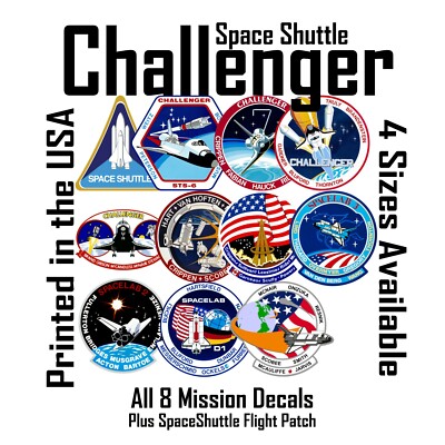 Space Shuttle Challenger tribute Nasa. All Mission patches as Decals Stickers
