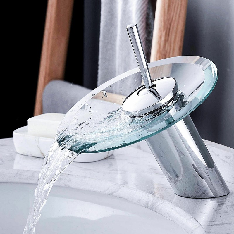 Wasserhahn Bad Waschbecken Mischbatterie Wasserfall Glas Waschtischarmatur Küche