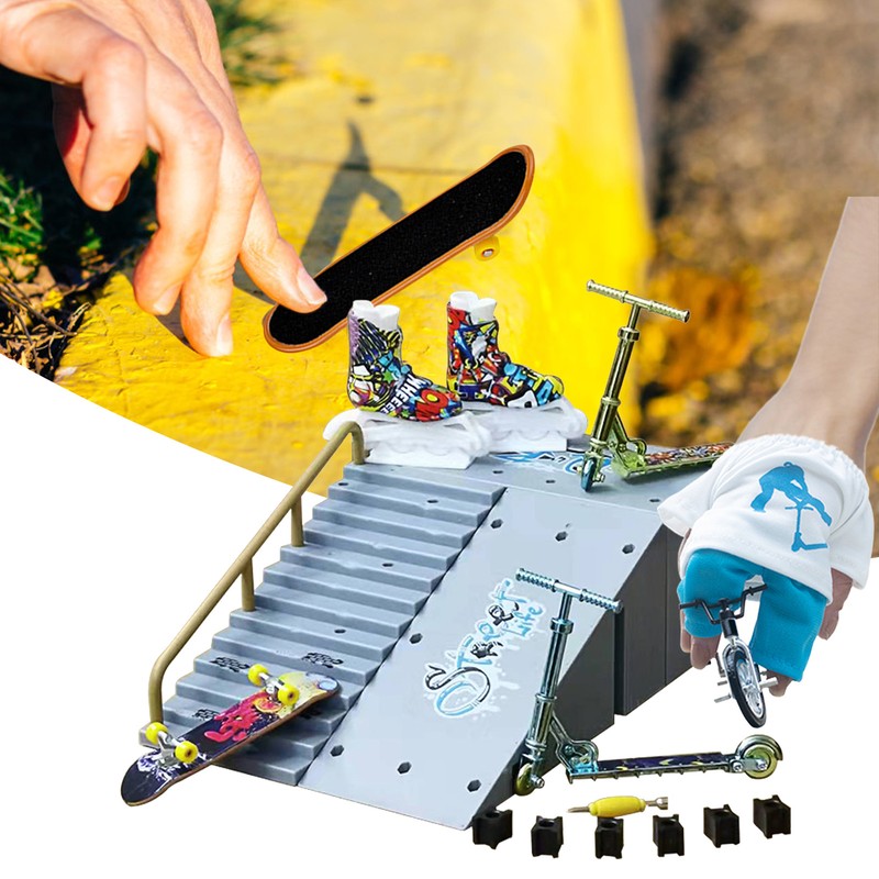 Mini Fingerboard Finger Skateboard & Skate Ramp Skate Park Play Set Kids Toy New