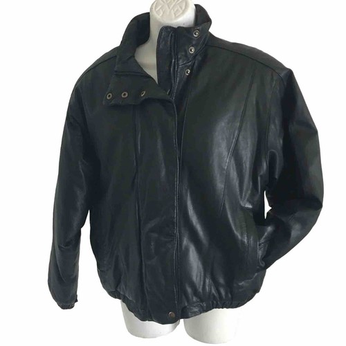 ジャケット・アウター 00s Eddie bauer short leather blouson Vintage 90s 00s Eddie Bauer Oversized Bomber Dad Black
