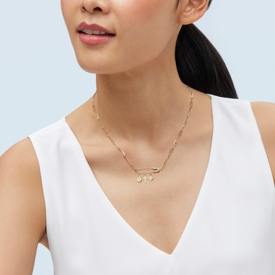 Pre-owned Welry 14k Yellow Gold Cross With Safety Pin Link Necklace, 17"