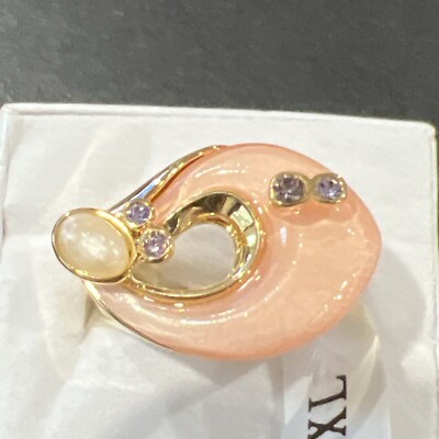 Camille Lucie Ring Size 9 Peach Enamel Signed 