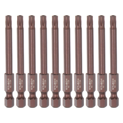 10pcs T25 Magnetic Security Torx Screwdriver Bit 1/4'' Hex Shank 3'' Length, Red